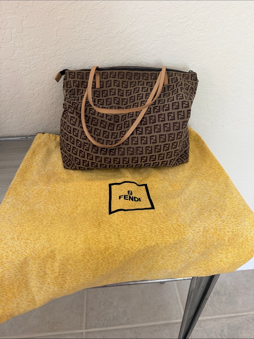 Fendi Brown Monogram Tote Bag with Tan Handles